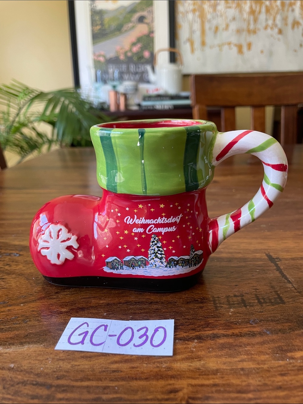 $14 or 2/$20! Red Boot Christmas Village Market Campus Austrian Mug Cup
